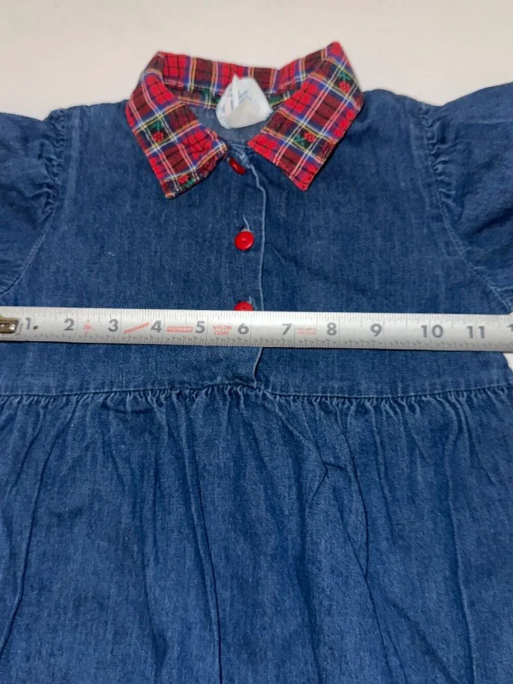 Vintage Vtg OshKosh B’Gosh Girls Jean Denim Dress Red plaid, Size 4